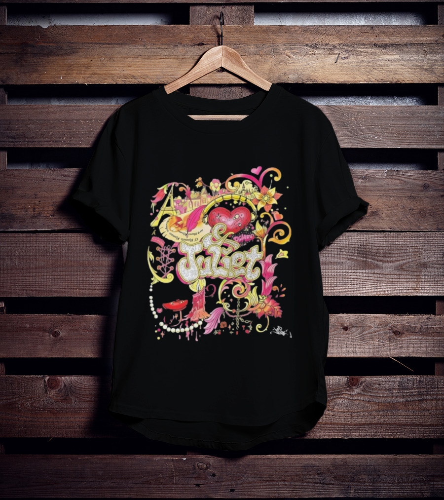 & Juliet Musical Love Hearts Flowers Colorful Art Romeo T-Shirt