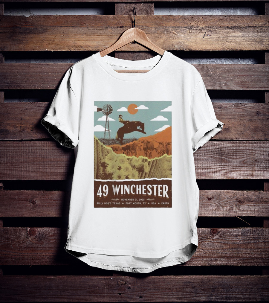 49 Winchester Fort Worth TX Billy Bob’s Texas November 21 2025 Cowboy Windmill Scene T-Shirt