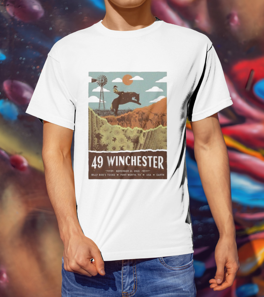 49 Winchester Fort Worth TX Billy Bob’s Texas November 21 2025 Cowboy Windmill Scene T-Shirt