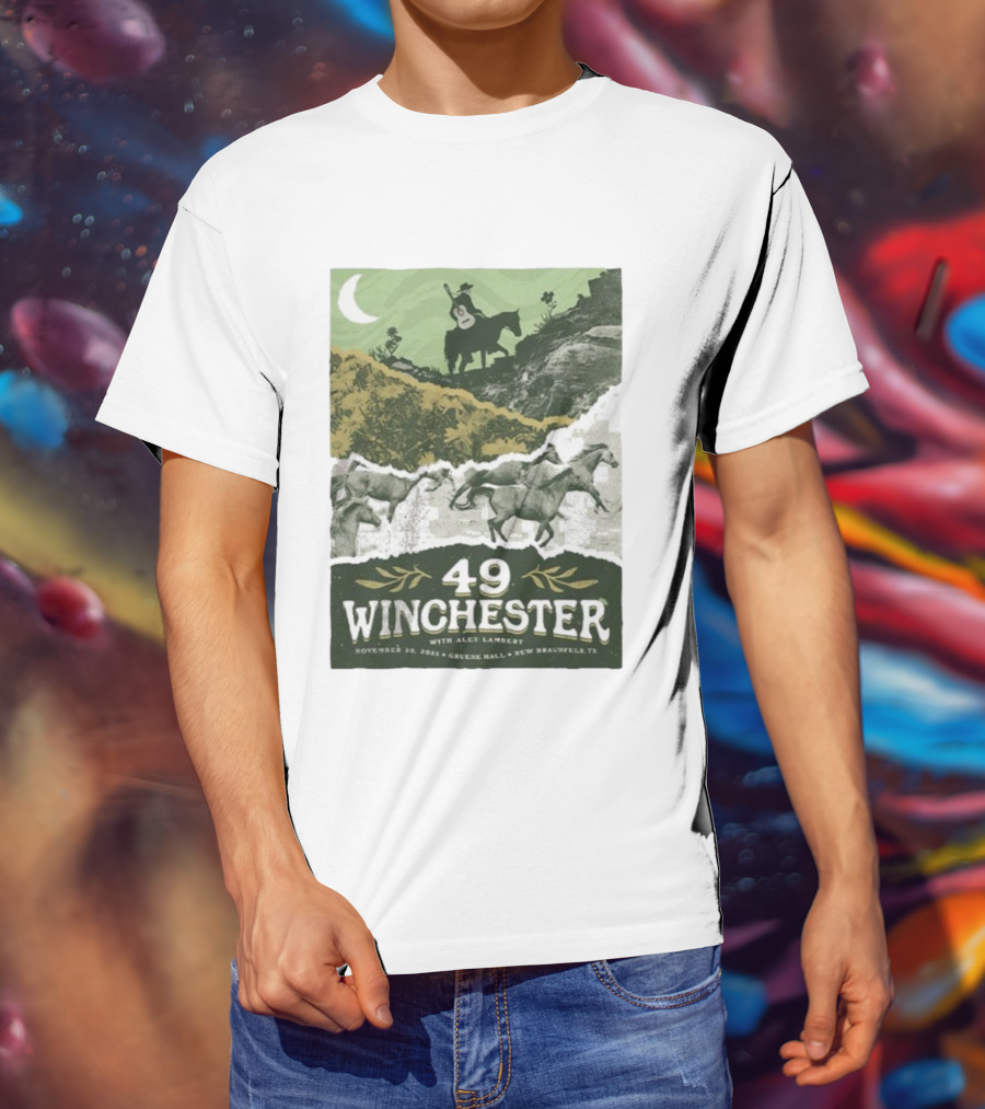49 Winchester Alex Lambert November 20 2025 Gruene Hall New Braunfels TX Riding Guitar Moonlit Scene T-Shirt