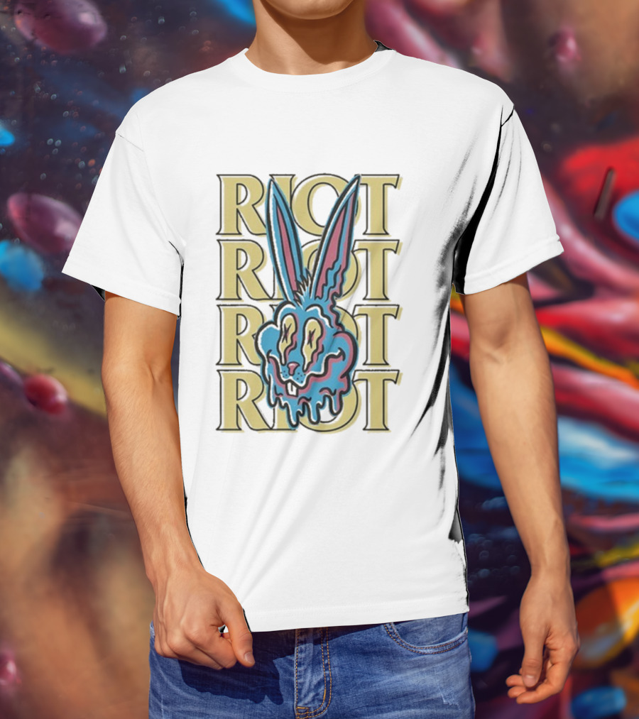 Riot Fest Bunny Dripping Psychedelic Graphic Art T-Shirt