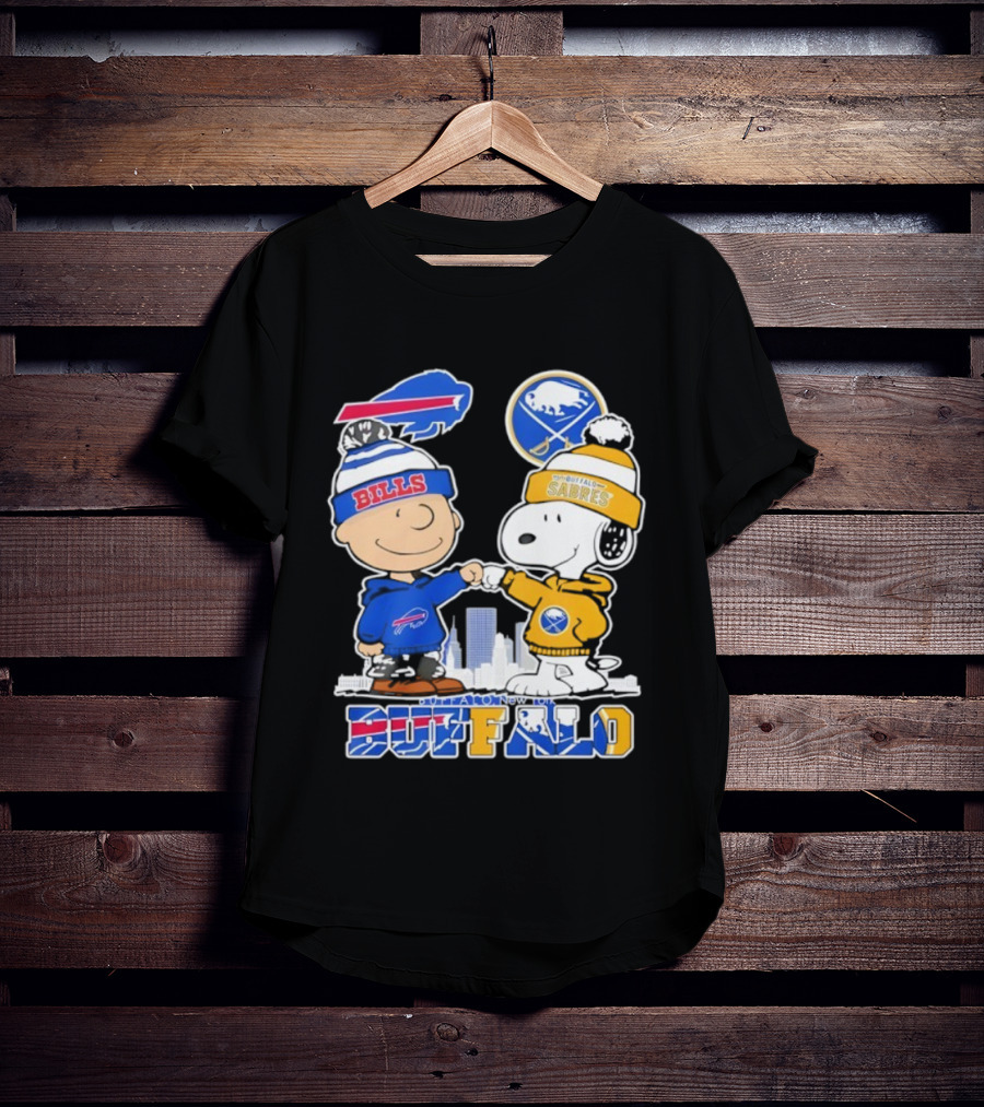 Buffalo Bills Sabres Snoopy Charlie Brown Friendship Skyline T-Shirt