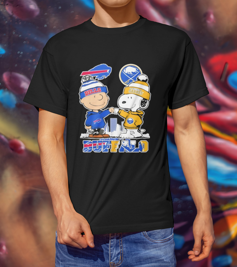Buffalo Bills Sabres Snoopy Charlie Brown Friendship Skyline T-Shirt