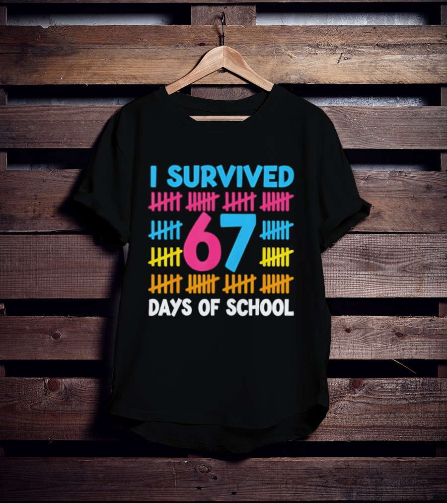 I Survived 67 Days Of School Colorful Tally Marks Fun Design T-Shirt