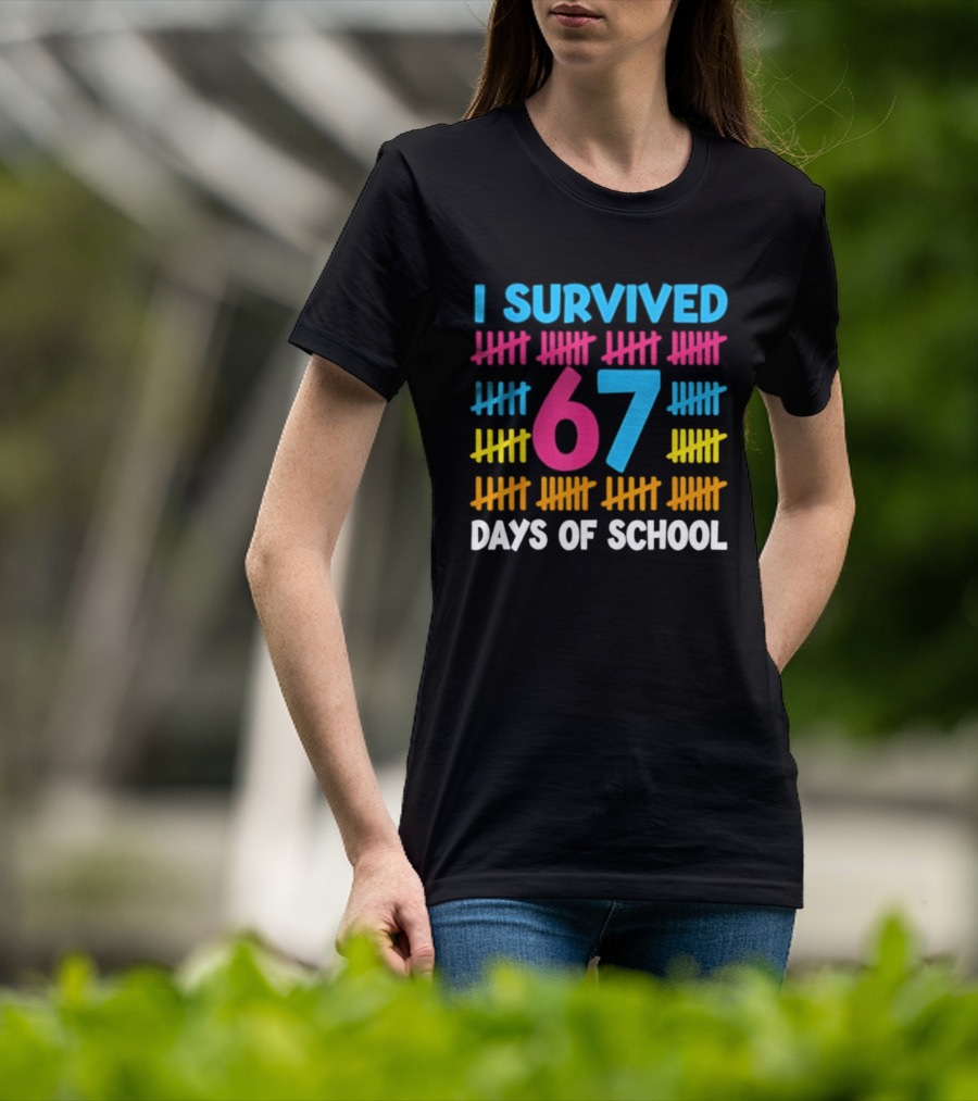 I Survived 67 Days Of School Colorful Tally Marks Fun Design T-Shirt