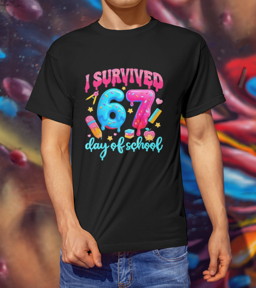 I Survived 67 Days Of School Pencil Cupcake Book Stars Hearts T-Shirt