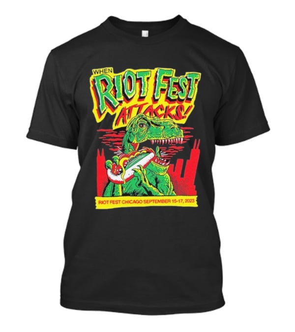 When Riot Fest Attacks Chicago September 15-17 2023 Dinosaur Hot Dog Skyline T-Shirt