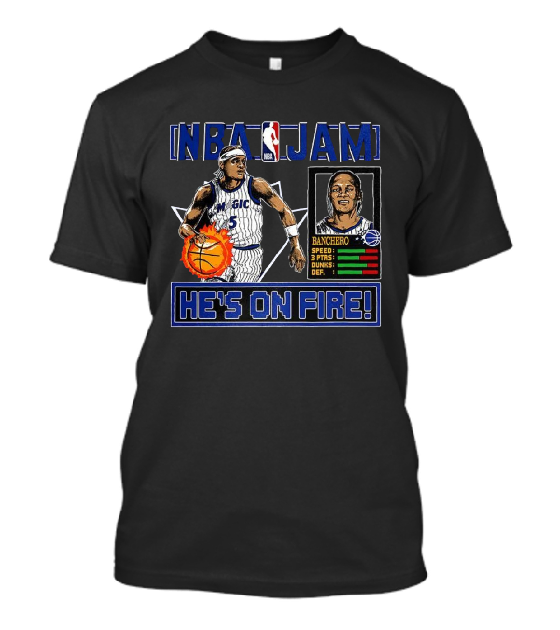 NBA Jam Paolo Banchero Orlando Magic He's On Fire Classic Video Game T-Shirt