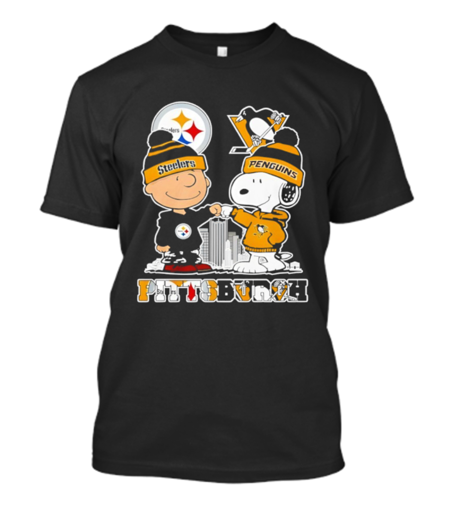 Pittsburgh Steelers Penguins Snoopy Charlie Brown Commemorative Sports Fan Graphic T-Shirt
