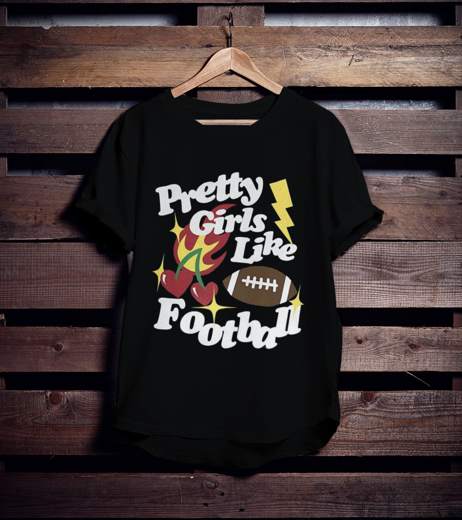 Pretty Girls Like Football Sport Lover Lightning Heart Football T-Shirt