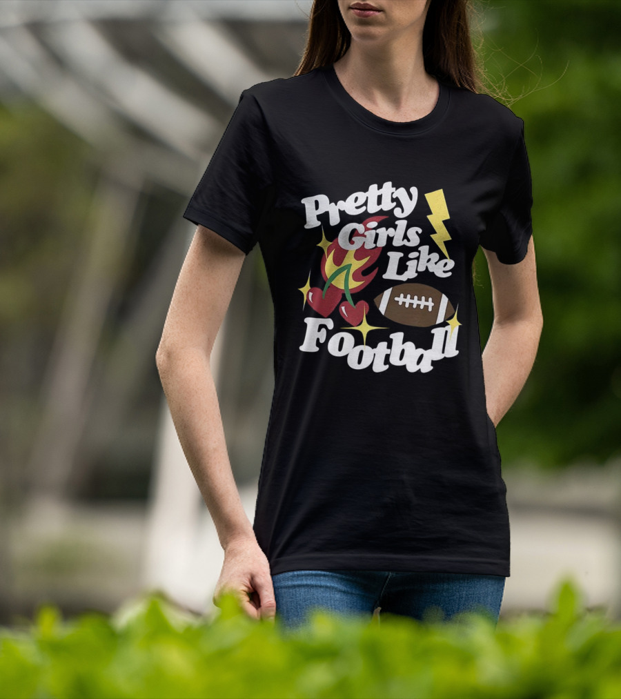 Pretty Girls Like Football Sport Lover Lightning Heart Football T-Shirt