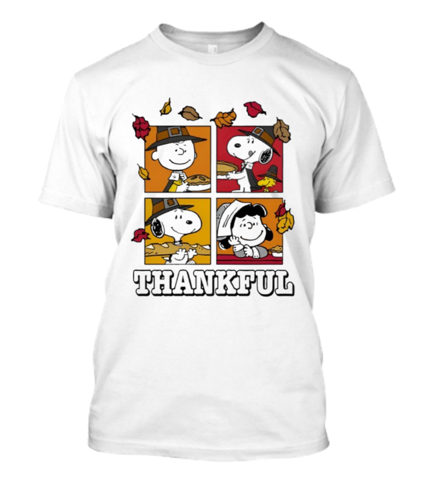 Snoopy Pilgrim Thanksgiving Thankful Leaves And Pie T-Shirt