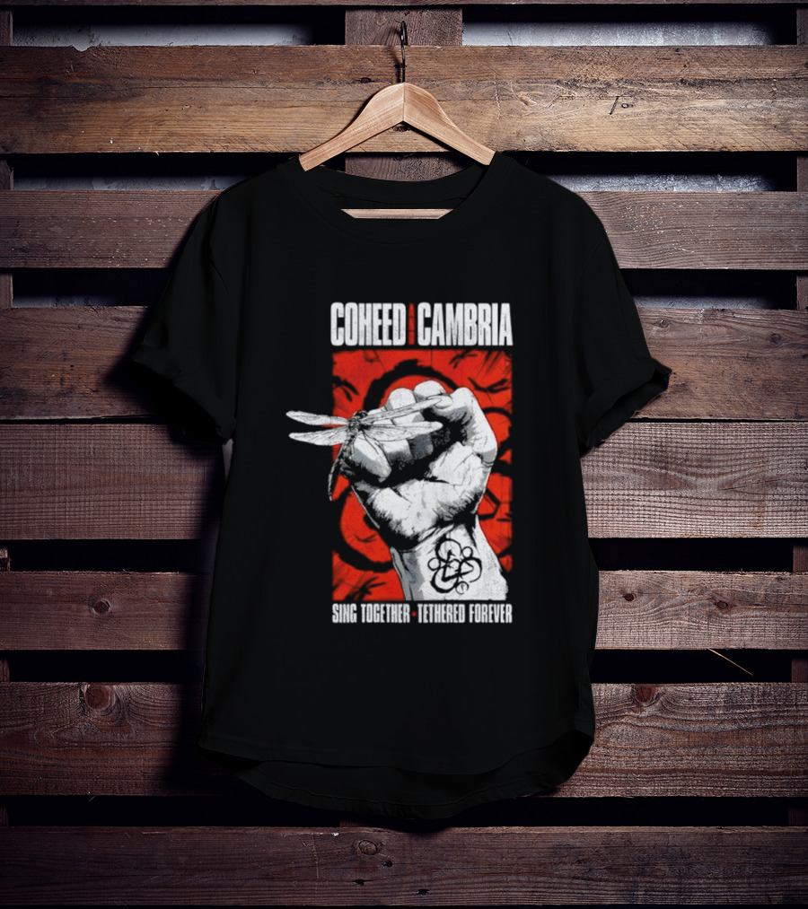 Coheed And Cambria Sing Together Tethered Forever Fist Symbol Red Background T-Shirt