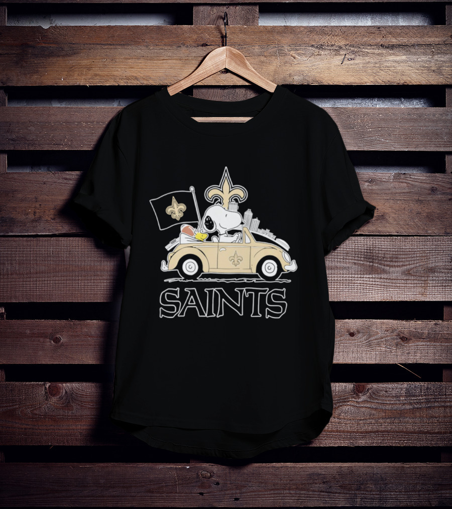 New Orleans Saints Snoopy Woodstock Car Driving Football Fan T-Shirt