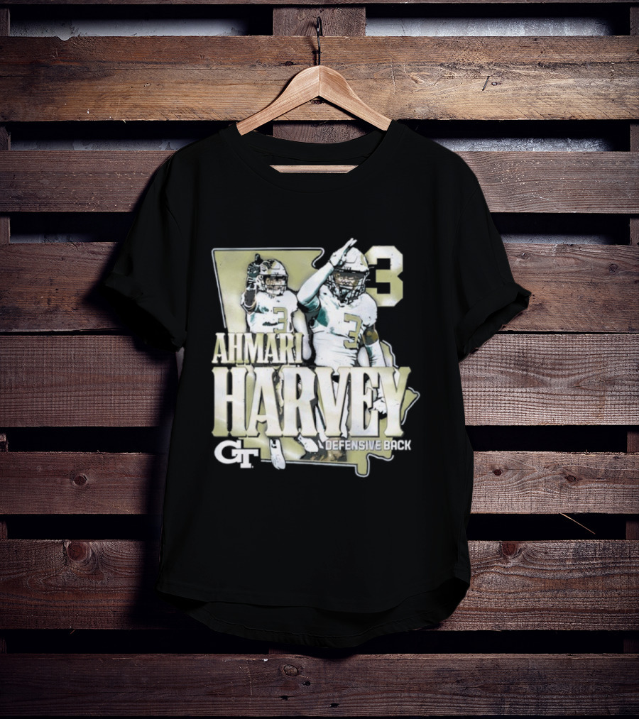 Georgia Tech Football Ahmari Harvey 3 Student Athlete Yellow Jackets T-Shirt