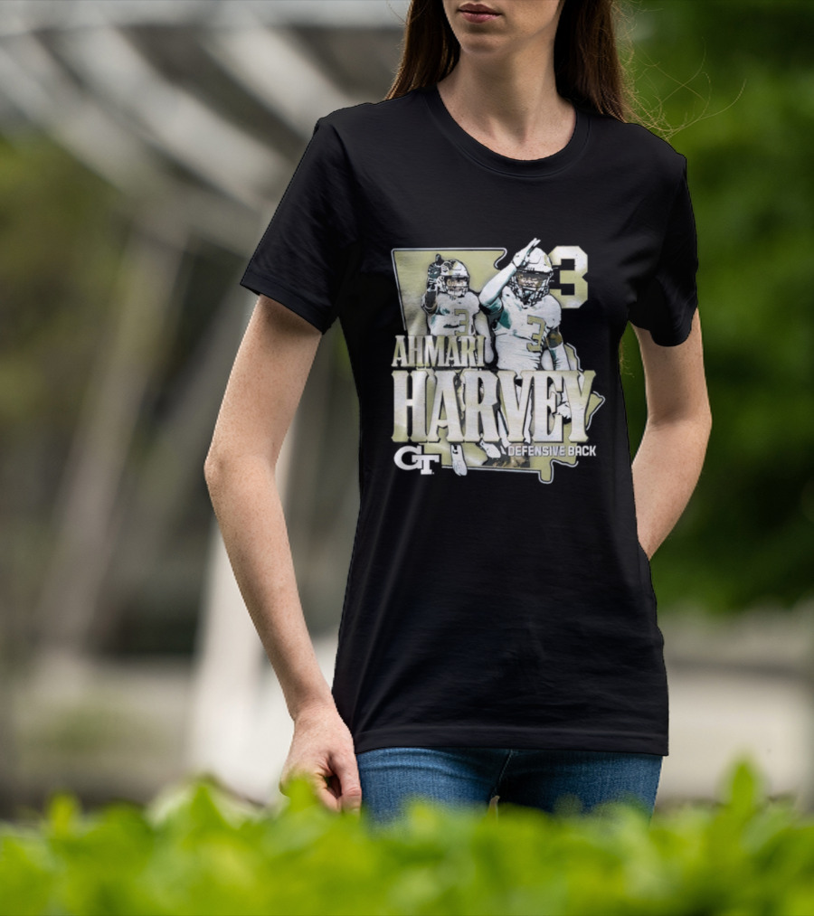 Georgia Tech Football Ahmari Harvey 3 Student Athlete Yellow Jackets T-Shirt