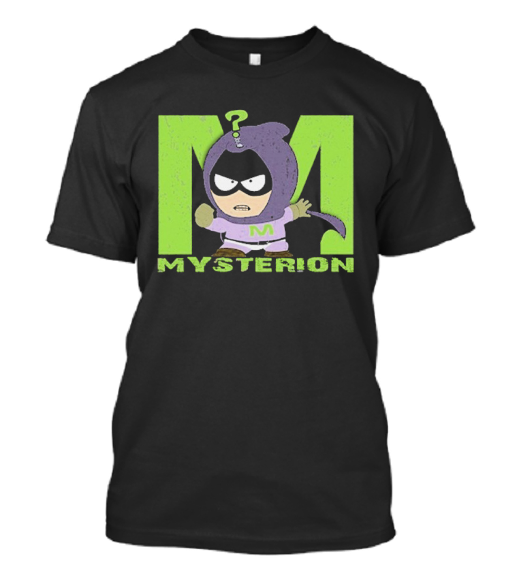 South Park Mysterion Character Pose With Green M Logo T-Shirt