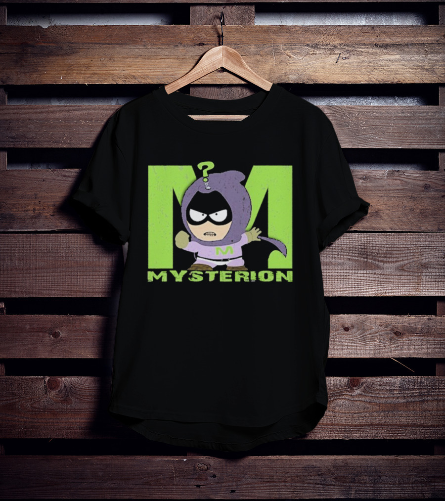 South Park Mysterion Character Pose With Green M Logo T-Shirt