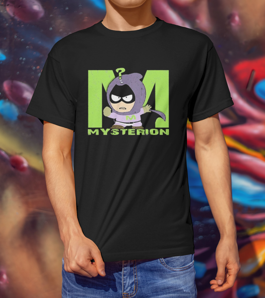 South Park Mysterion Character Pose With Green M Logo T-Shirt