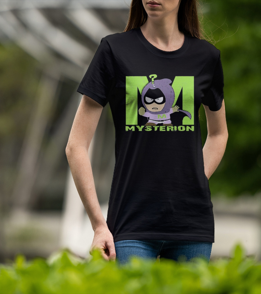 South Park Mysterion Character Pose With Green M Logo T-Shirt