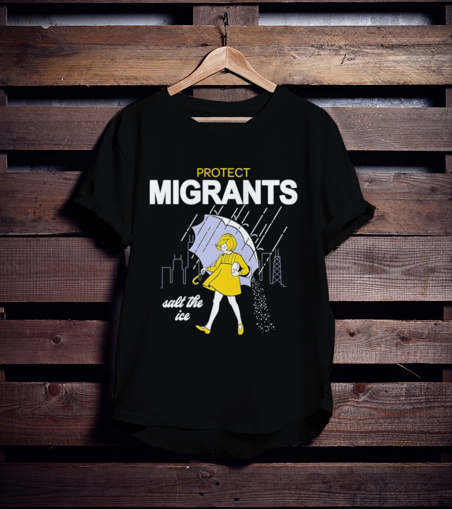 Chicago Midwest Protect Migrants Salt The Ice Umbrella Girl Rain Skyline T-Shirt