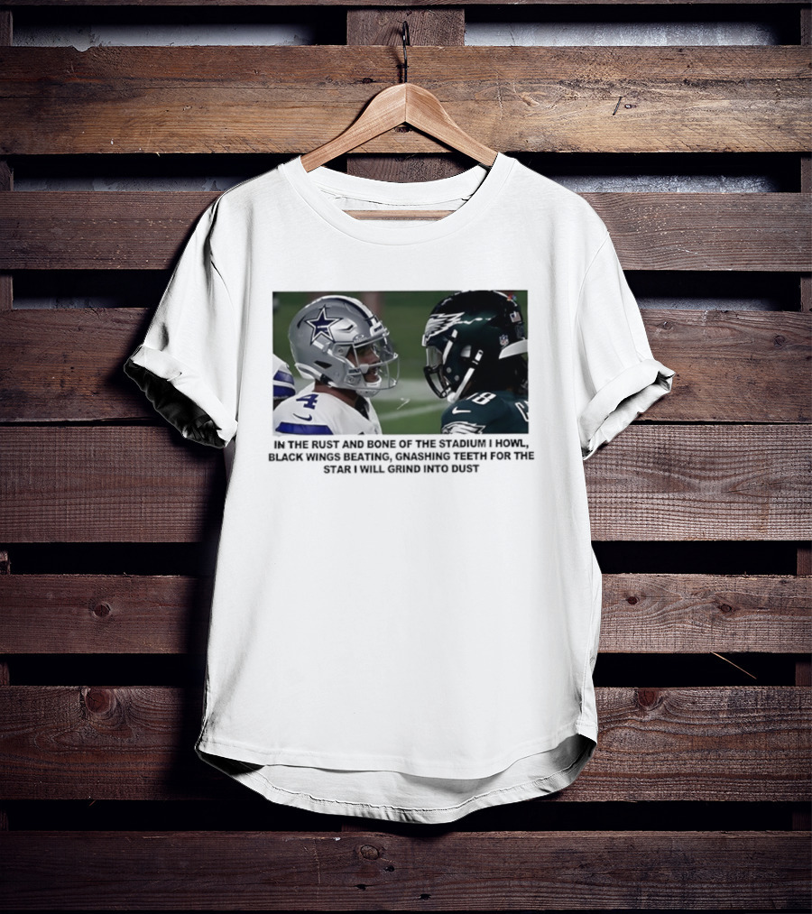 Philadelphia Eagles And Dallas Cowboys Black Wings Beat Fabric Grind Into Dust T-Shirt