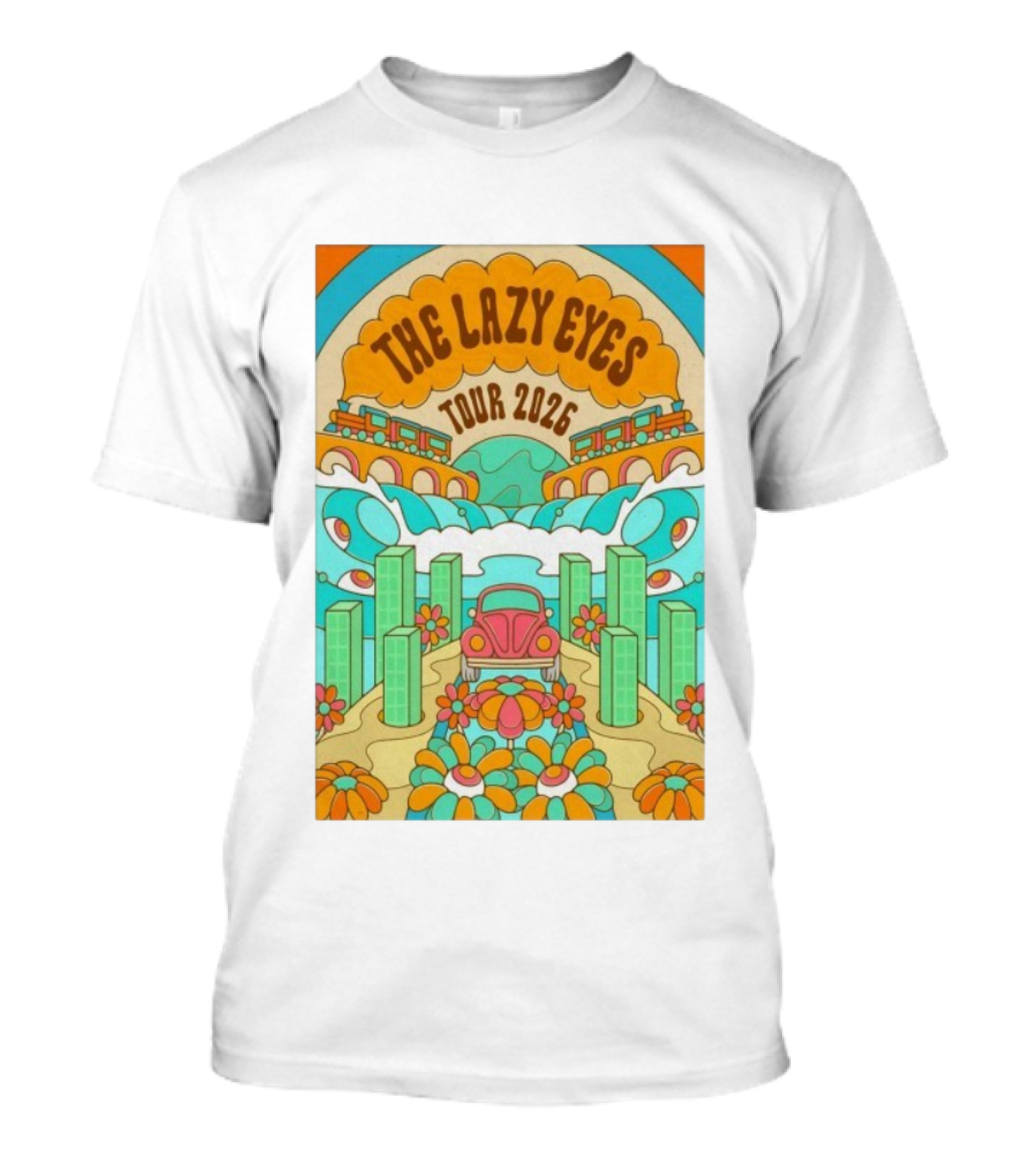 The Lazy Eyes Tour 2026 Retro Psychedelic Car And Flower Design T-Shirt