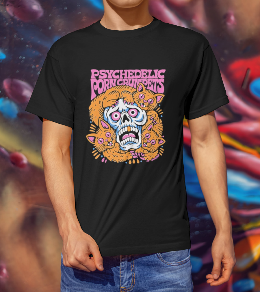 Psychedelic Porn Crumpets Cat Nootmare Skull And Cats T-Shirt