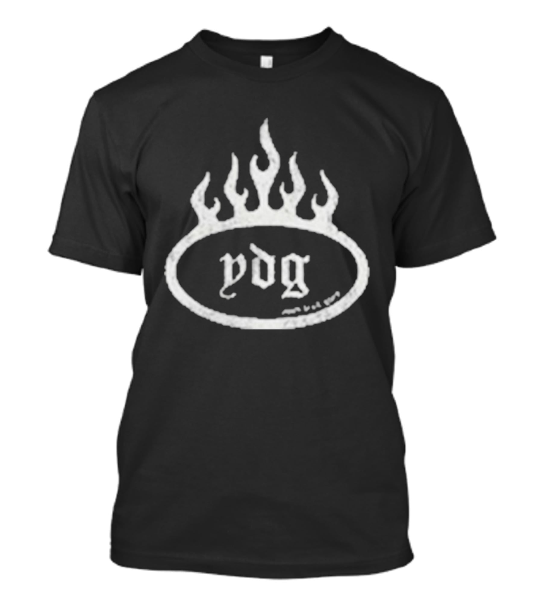 YDG Flame Oval With Gothic Script And Stylized Fire T-Shirt