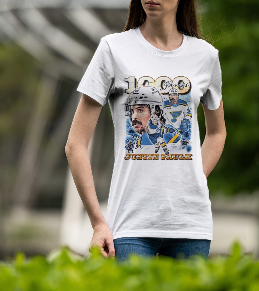 1000 Games Justin Faulk St. Louis Blues Hockey 72 Signature T-Shirt