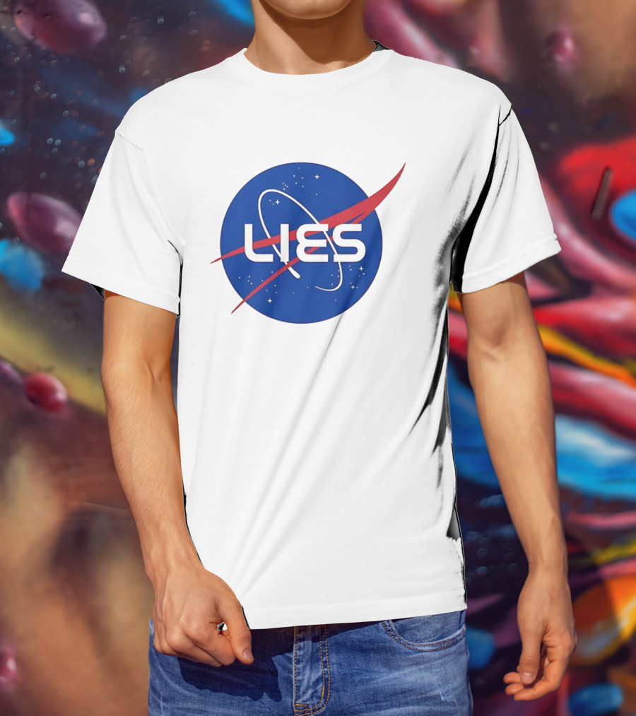 NASA Lies Parody Emblem Graphic T-Shirt