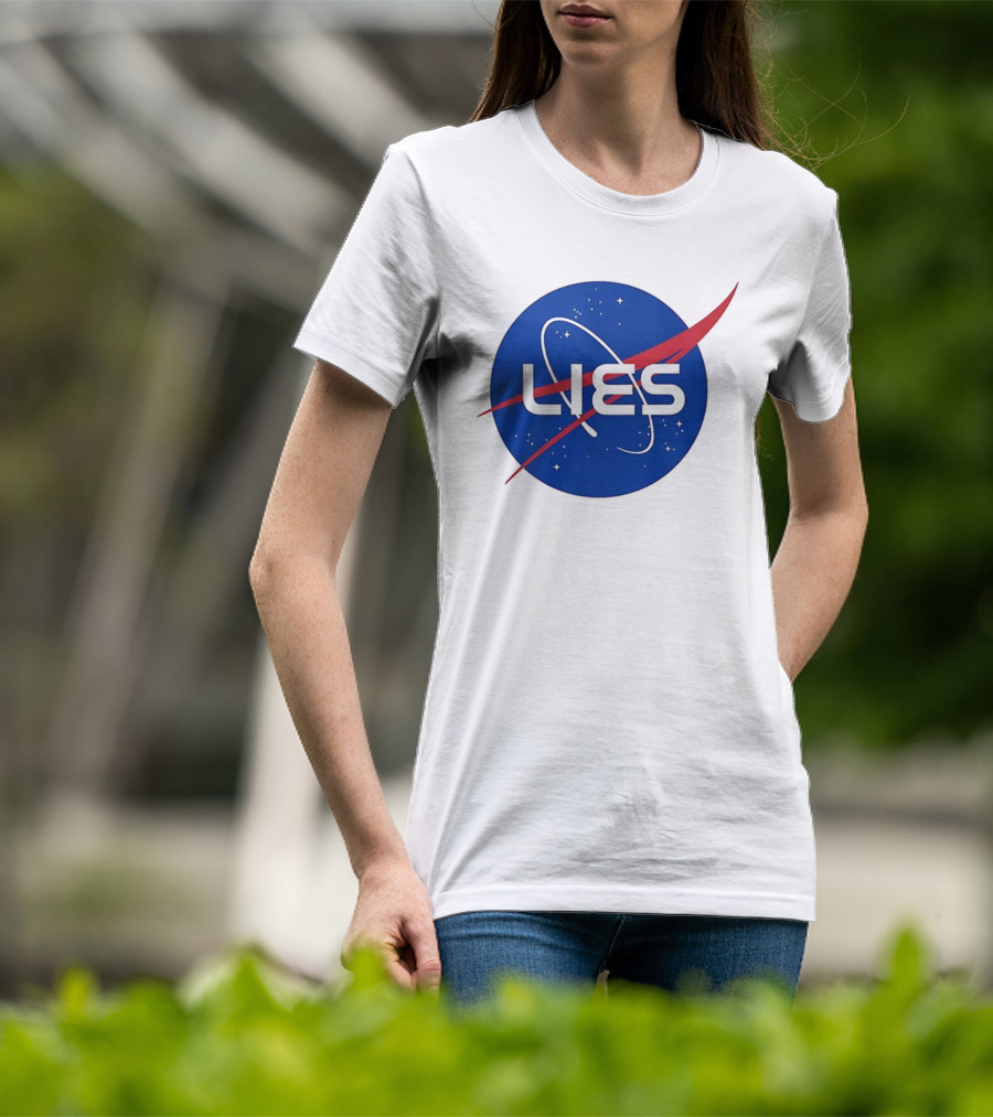NASA Lies Parody Emblem Graphic T-Shirt