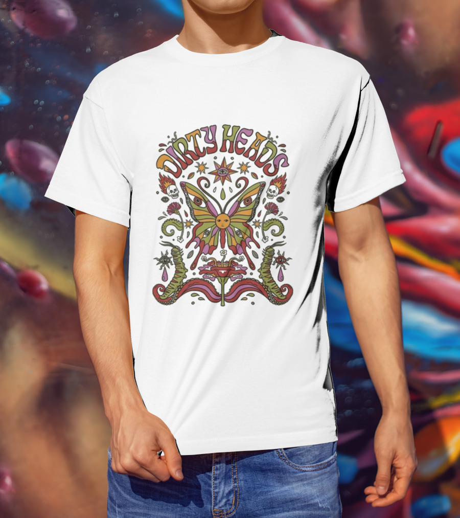 Dirty Heads Metamorphosis Psychedelic Butterfly Retro Style T-Shirt