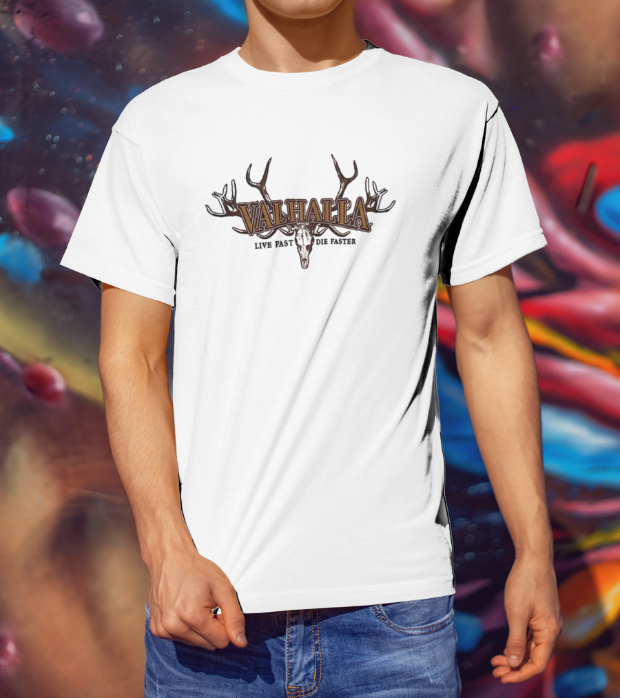 Valhalla Live Fast Die Faster Antler Skull T-Shirt
