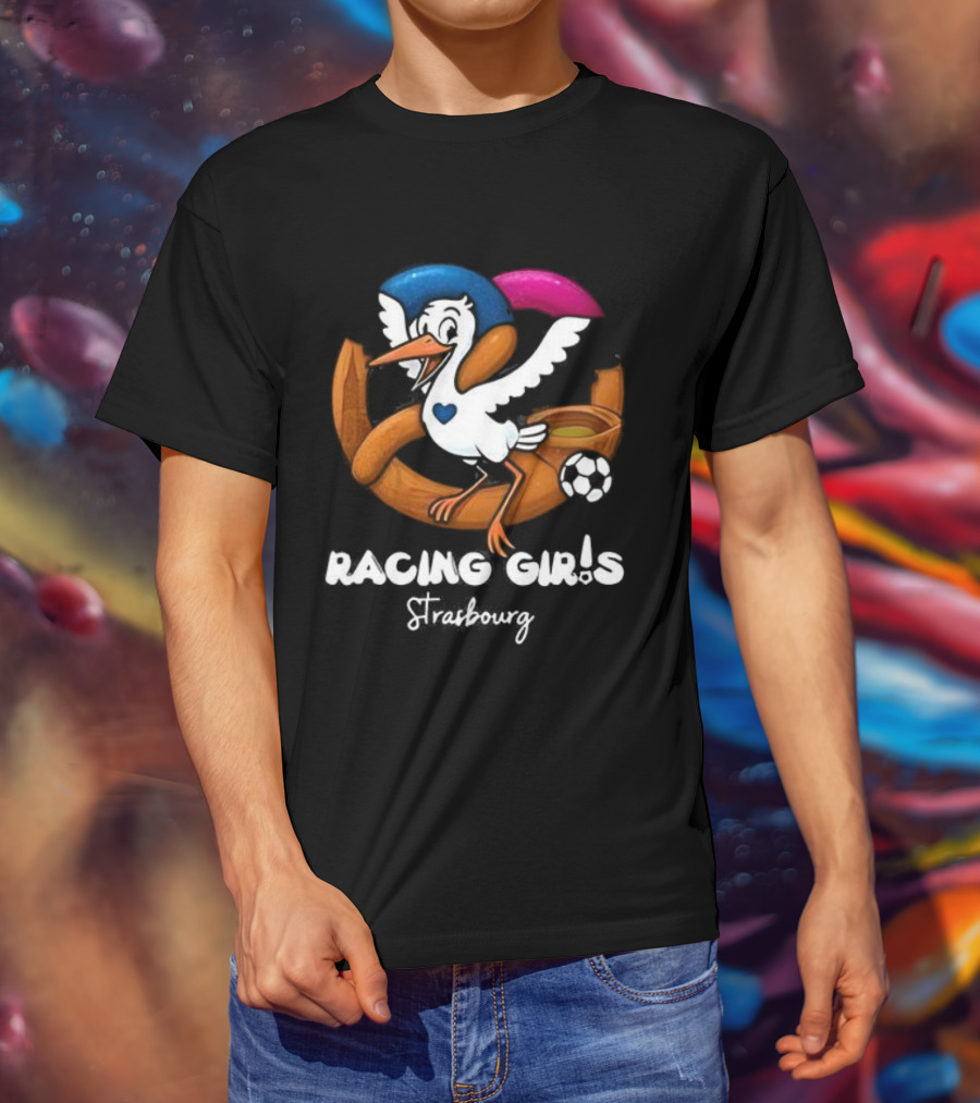 Racing Girls Strasbourg Stork With Football And Heart T-Shirt