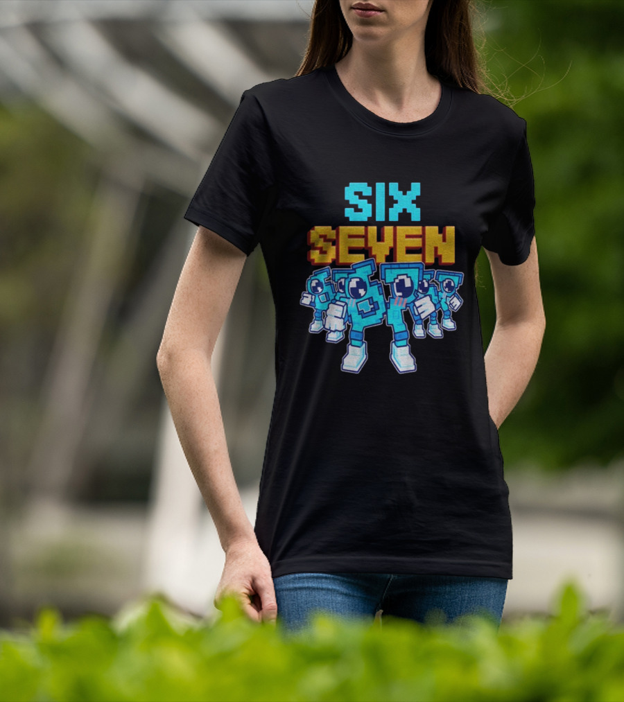 Steal A Brainrot Six Seven Italian Brainrot 67 Meme Gen Alpha Retro Pixel Art Characters T-Shirt