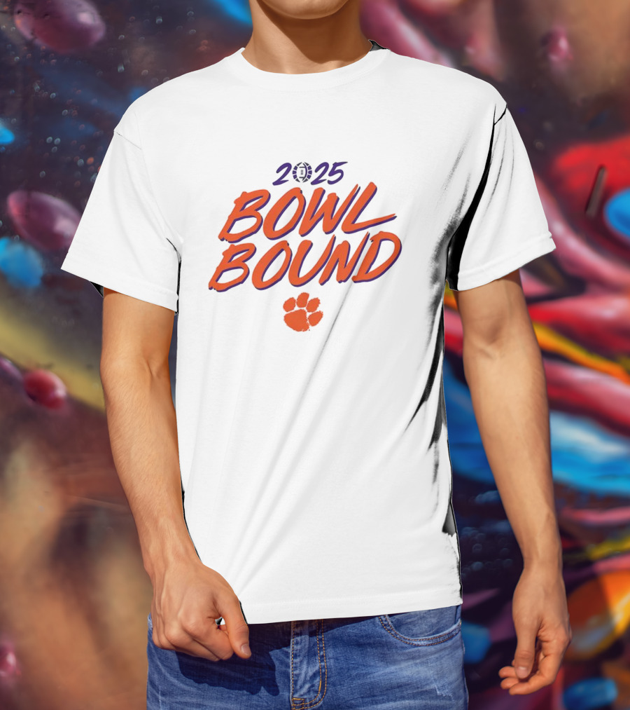Clemson Tigers 2025 Bowl Bound Football Paw Logo T-Shirt