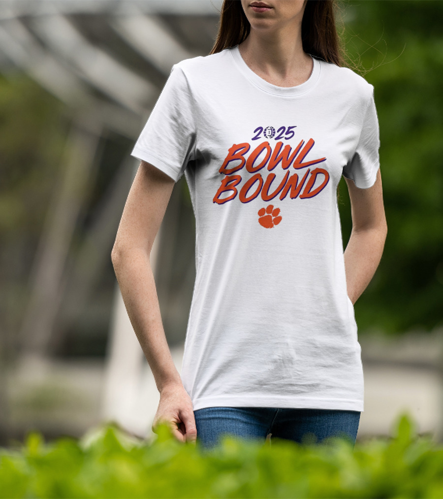 Clemson Tigers 2025 Bowl Bound Football Paw Logo T-Shirt