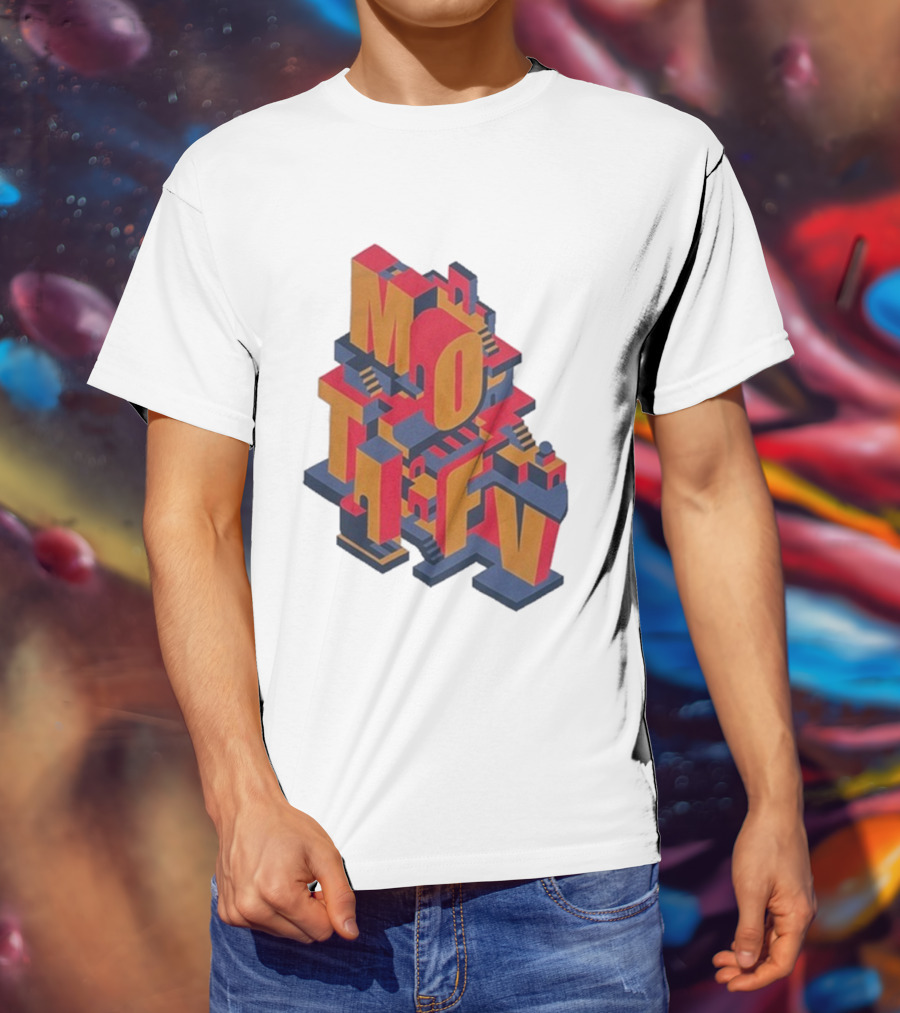 Motifv Penrose Optical Illusion Staircase 3D Typography T-Shirt