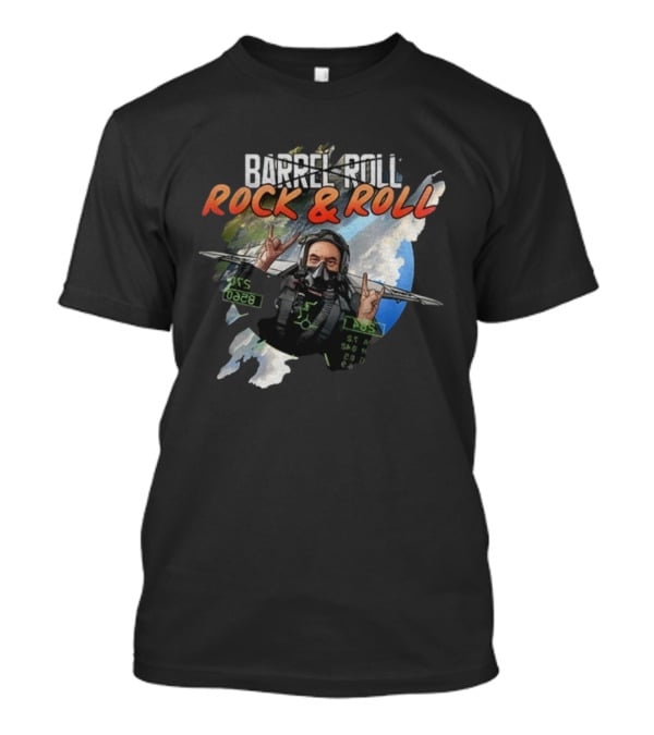 Barrel Roll Rock And Roll Pilot With Earth And Jet Background T-Shirt