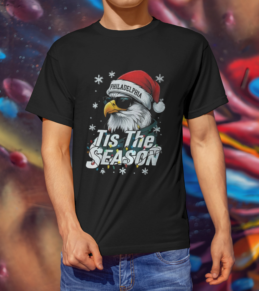 Philadelphia Eagles Tis The Season Eagle Santa Hat NFL Football 2025 T-Shirt