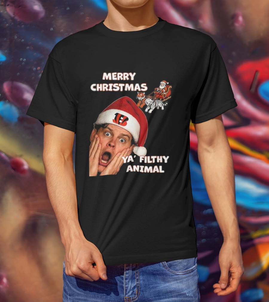 Merry Christmas Ya Filthy Animal Joe Alone Santa Hat T-Shirt