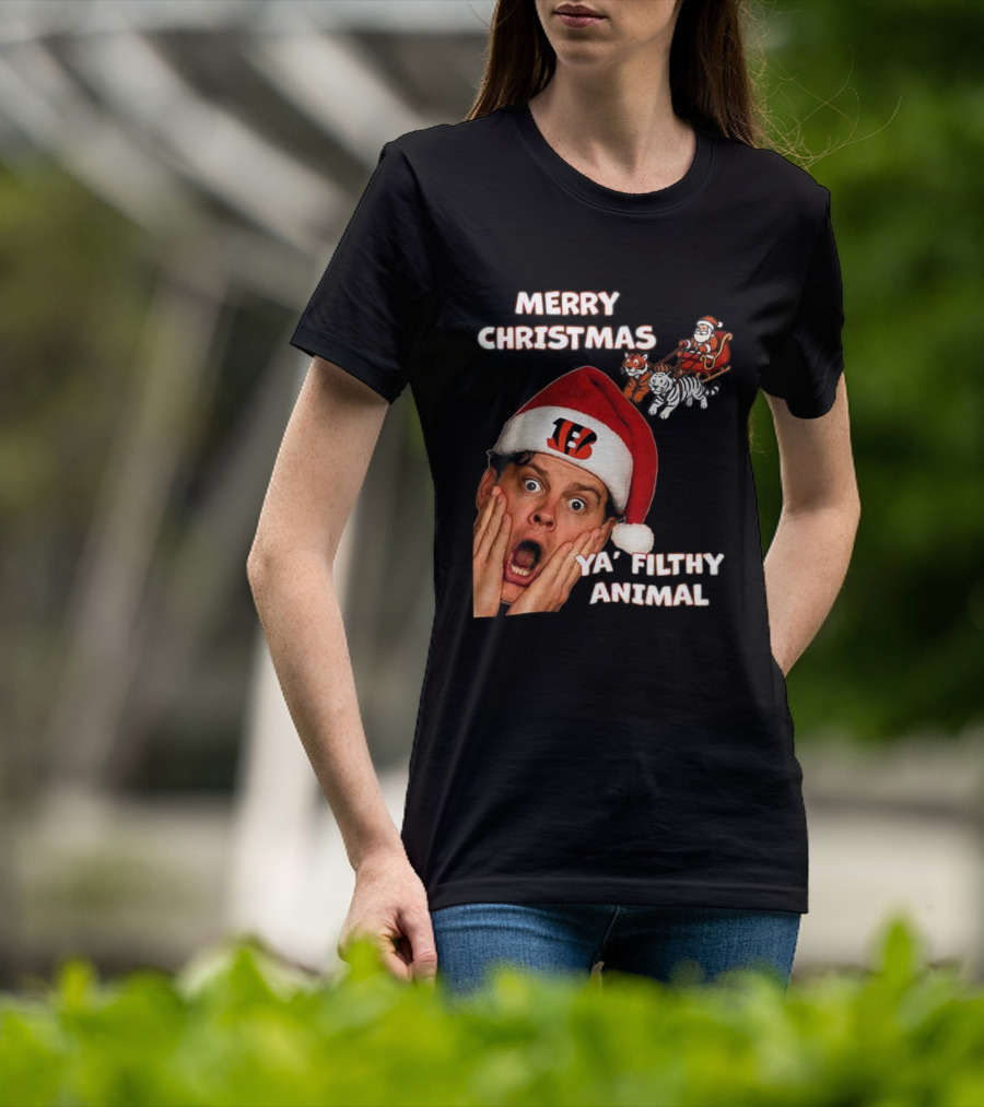 Merry Christmas Ya Filthy Animal Joe Alone Santa Hat T-Shirt