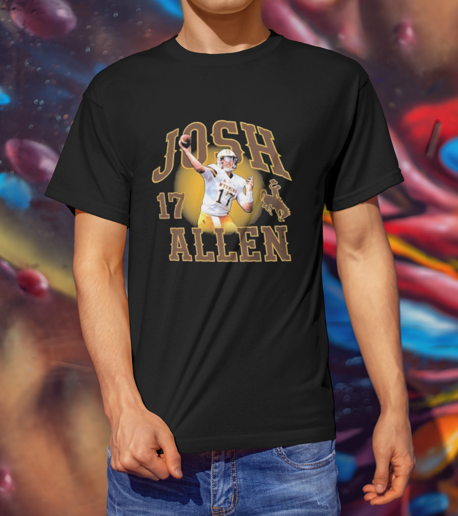 Josh Allen 17 Wyoming Cowboys Football Player Brown And Gold T-Shirt