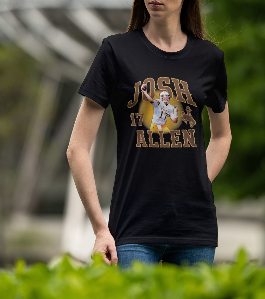 Josh Allen 17 Wyoming Cowboys Football Player Brown And Gold T-Shirt