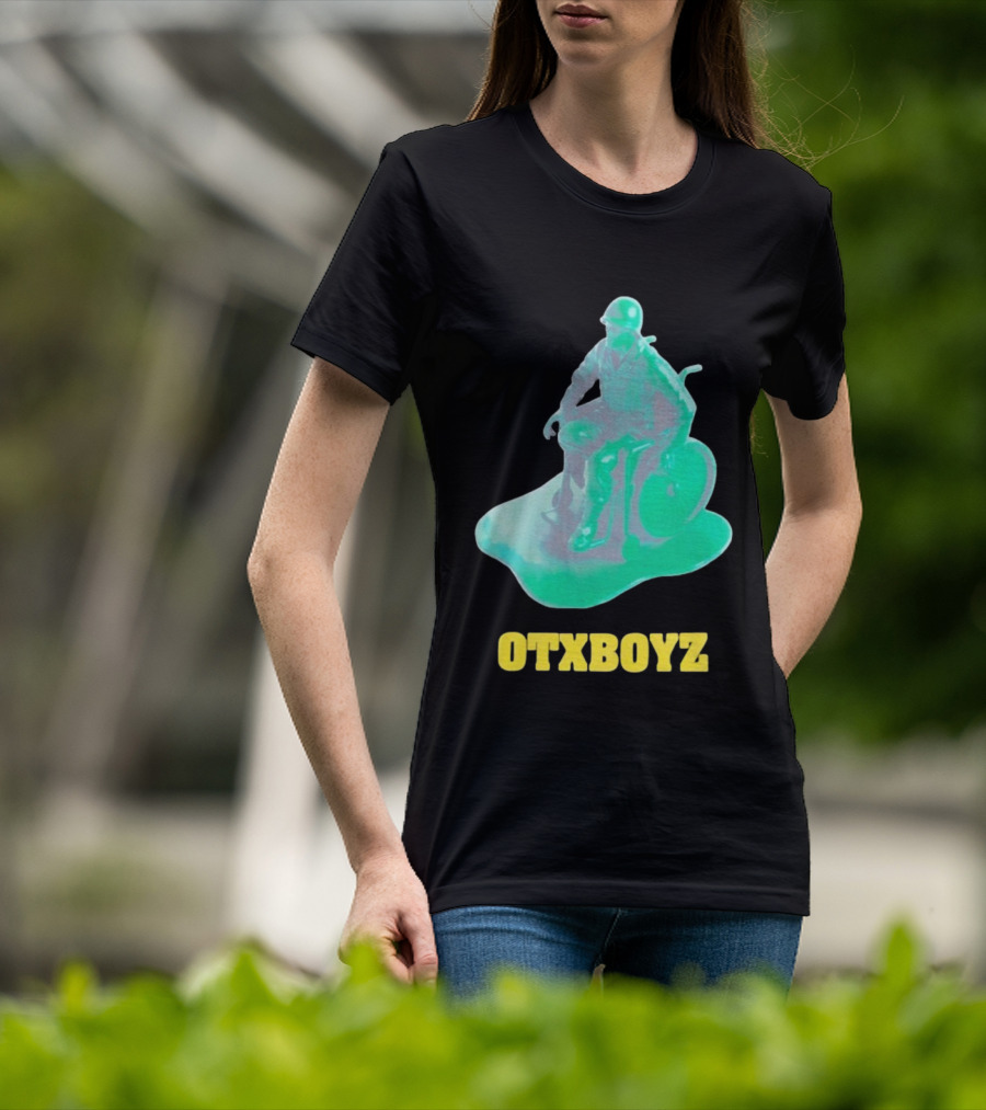 OTXBOYZ Toy Soldier In Wheelchair Vibrant Green Military Imagery T-Shirt