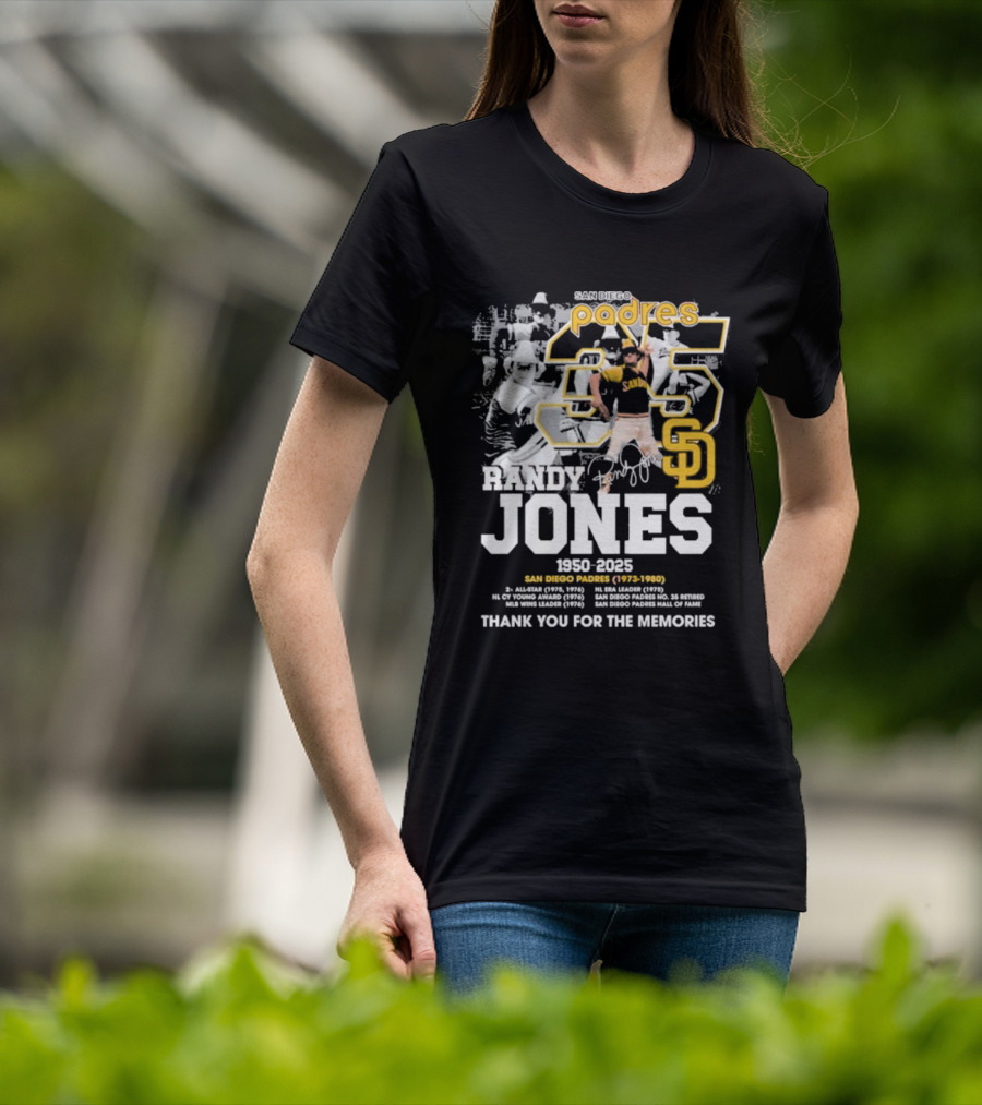 Randy Jones San Diego Padres 35 1950-2025 Thank You For The Memories T-Shirt