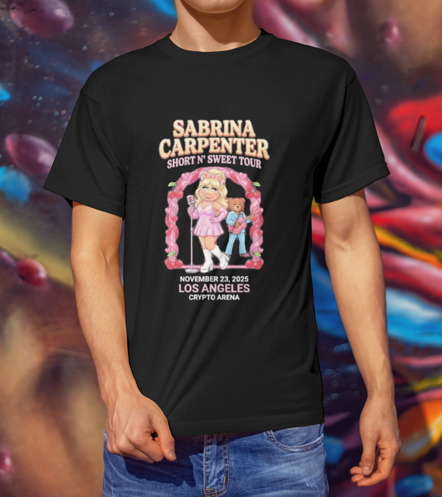 Sabrina Carpenter Short N’ Sweet Tour Los Angeles November 23 2025 Crypto Arena Miss Piggy Cosplay Bobo The Bear Cherry Ribbons T-Shirt
