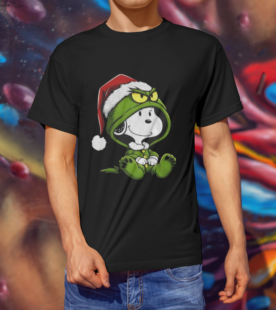 Snoopy Grinch Santa Hat Cute Cartoon Merry Christmas T-Shirt