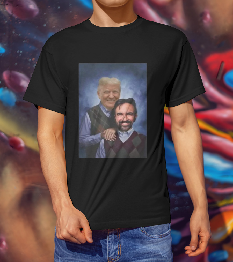 Trump And Mamdani Step Brothers Argyle Sweater Portrait T-Shirt